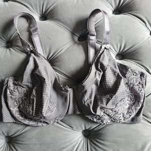 Olga Women's Underwire Full Coverage Lace-Trim Bra in Gray Sz 38DD 38 DD